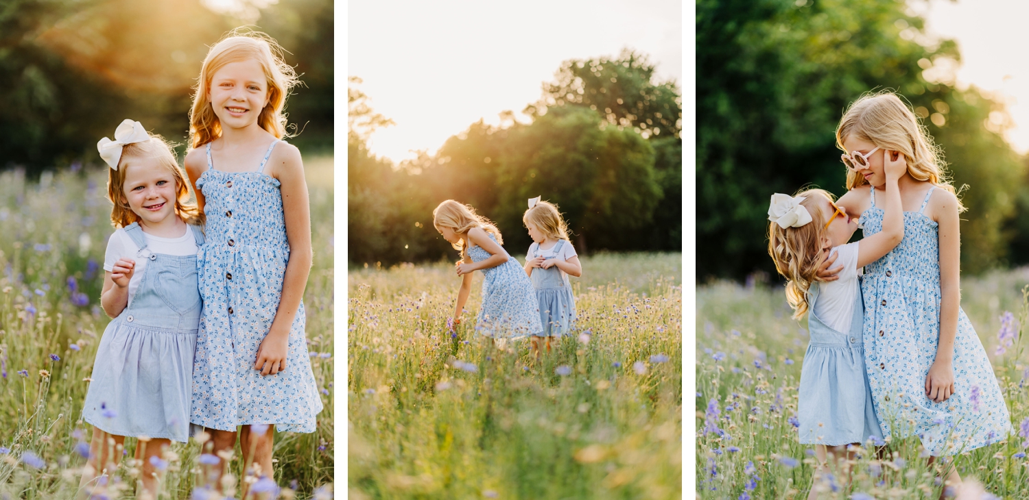 Sister Photo Session in the Spring Wildflowers in Richardson | Brittnie Renee Photo | Dallas Family Photographer | wildflower photos, photos in the flowers, young girls flower sunglasses, outfits for family sessions | via brittnierenee.com