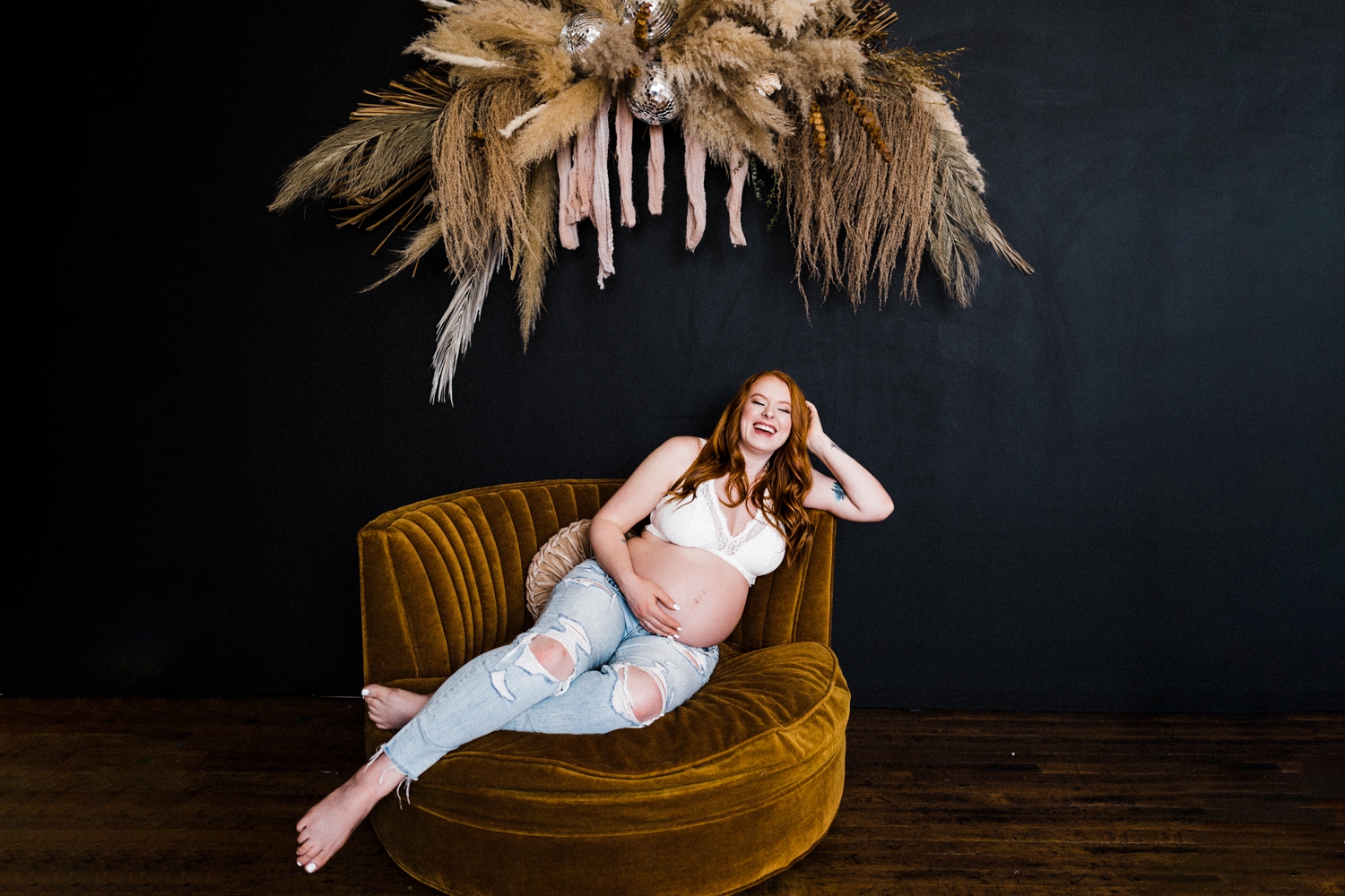 Bare Belly Maternity Session in Dallas, Texas Studio Dear Meraki | Brittnie Renee Photo | Dallas Maternity and Family Photographer