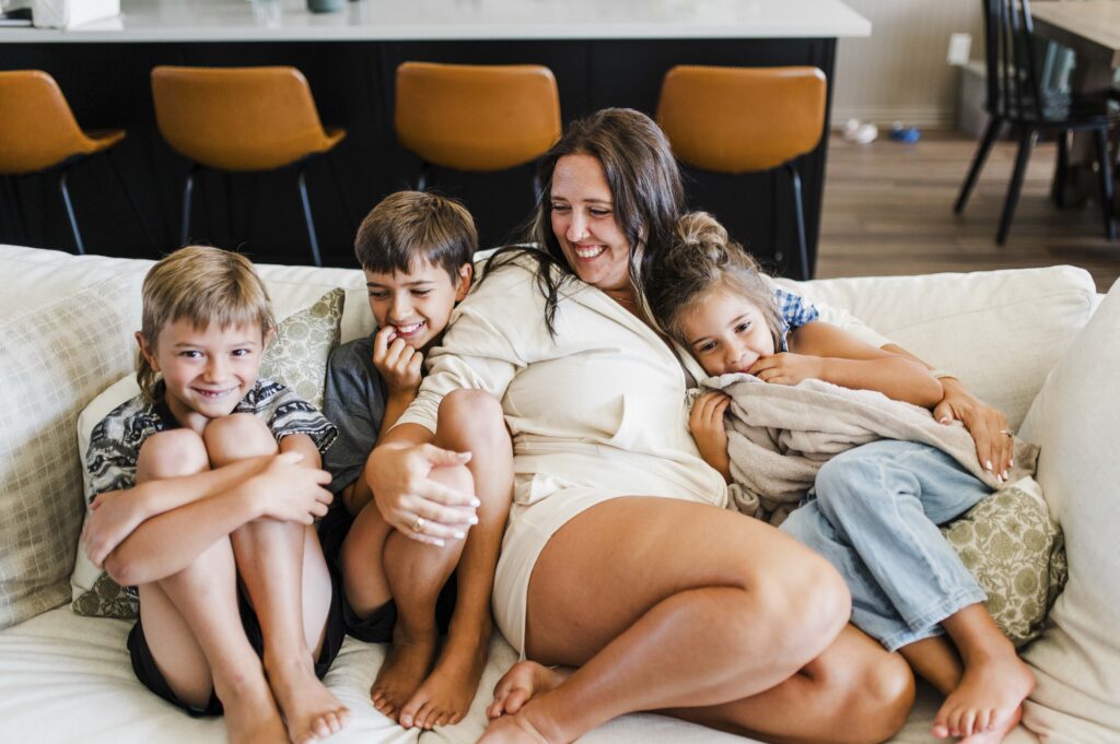 mom with her 3 kids creating a work life balance